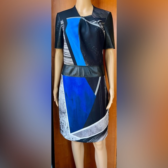 HELMUT LANG Superb Net a Porter Geometric Leather Trim Pencil Dress Size 2 - Picture 4 of 17